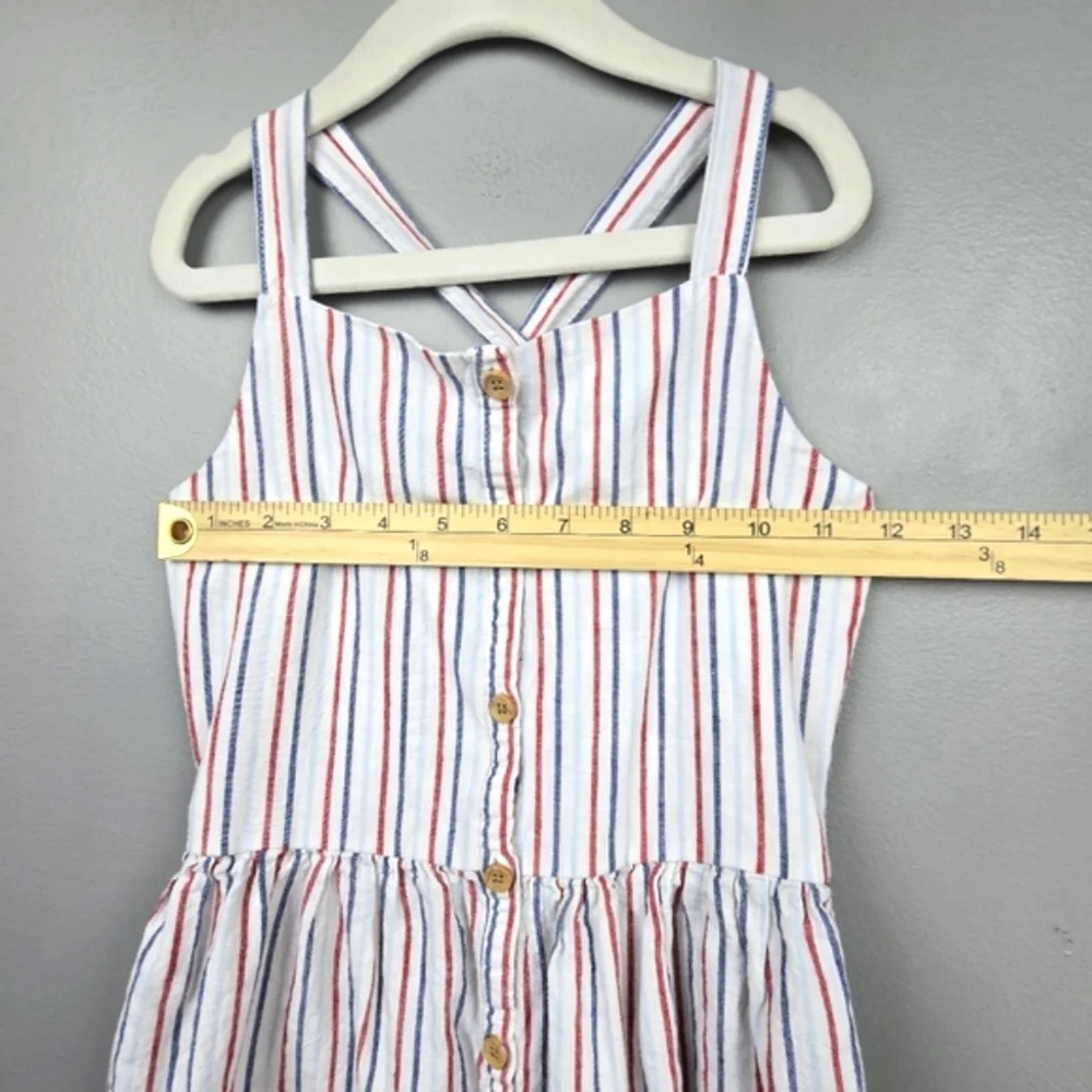 OSHKOAH B'GOSH Stripped Linen Summer Midi Dress Red White & Blue Girls‎ Size 8A